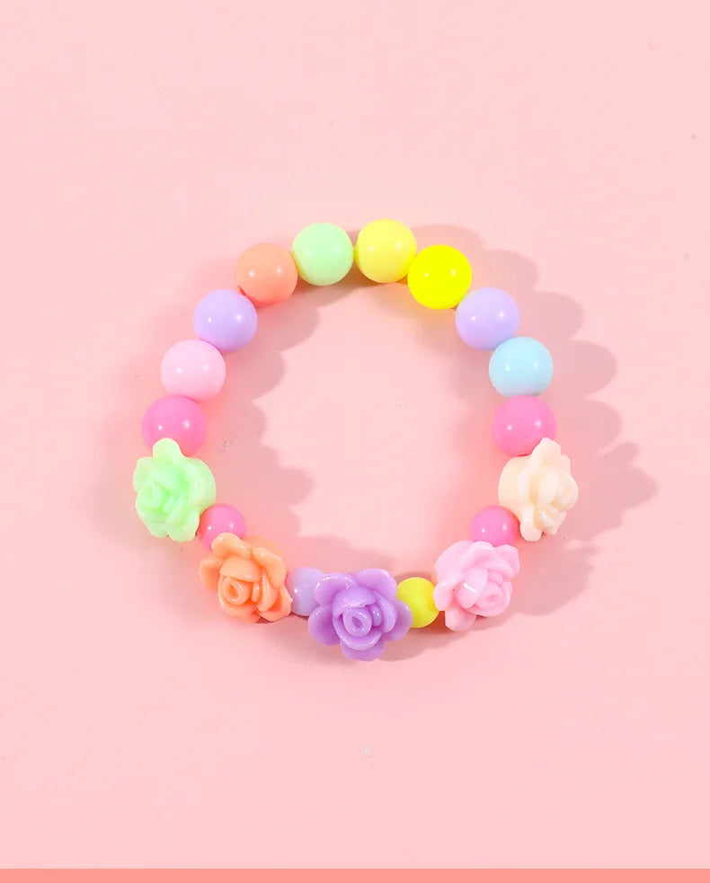 Makersland Children's Beaded Flower Bracelet Colorful Acrylic Flower Necklace Girls Children's Jewelry Sets Wholesale