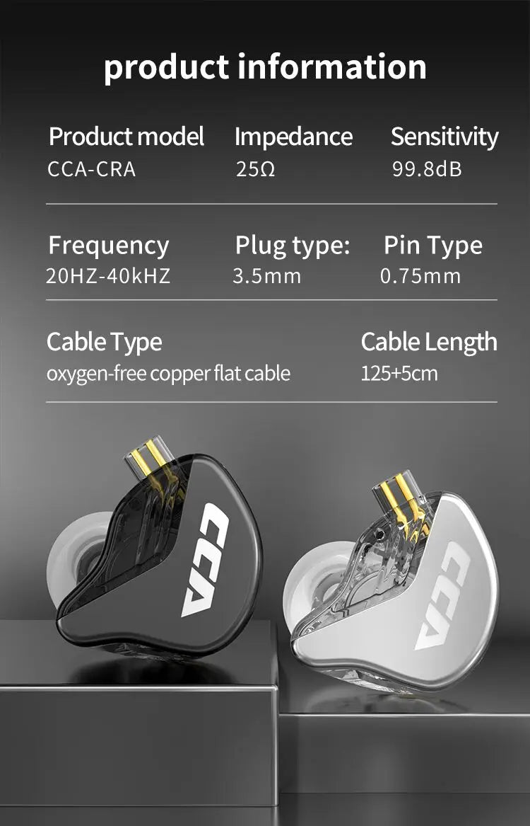 CCA CRA Hanging In Ear Wired HiFi Headset Monitor Headphones Noice Cancelling Sport Gamer Earbuds Earphones KZ ZEX Pro NRA CA4