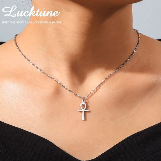 Lucktune Ankh Cross Egyptian Amulet Necklace Stainless Steel Key of Life Symbol Crucifix Pendant Necklace Women Religion Jewelry