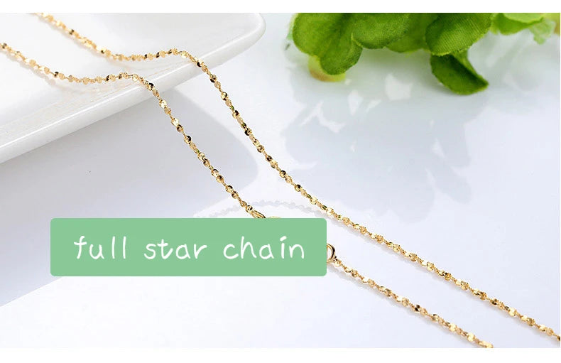 14k Orginal Gold Color Necklace Chain for Women Box Chain Snake Bone/starry/Cross Chain 18 Inches Necklace Fine Jewelry Gifts