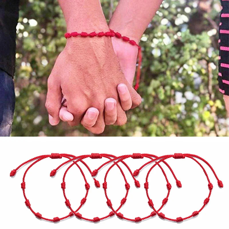 6PCS 7 Knot Red String Bracelet For Couple Rope Braided Bracelets Protection Good Luck Amulet for Success Handmade Jewelry Gift