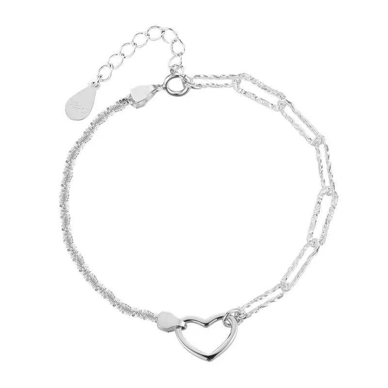 VENTFILLE 925 Sterling Silver Double Love Heart Hollow Round Beads Bracelet Female Fashion Romantic Jewelry Classic Adjustable