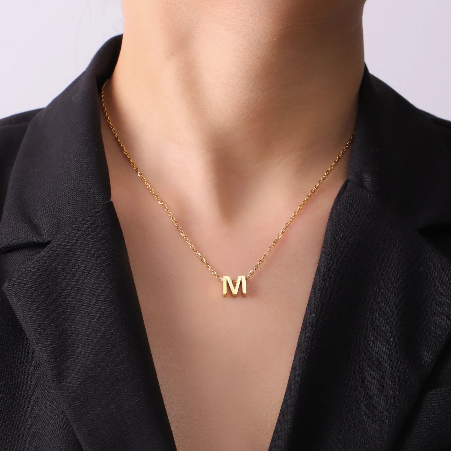 Unift Family Initial Name Necklaces Letter Alphabet M Pendant Stainless Steel Women Neck Chain Choker Trendy Minimalist Jewelry