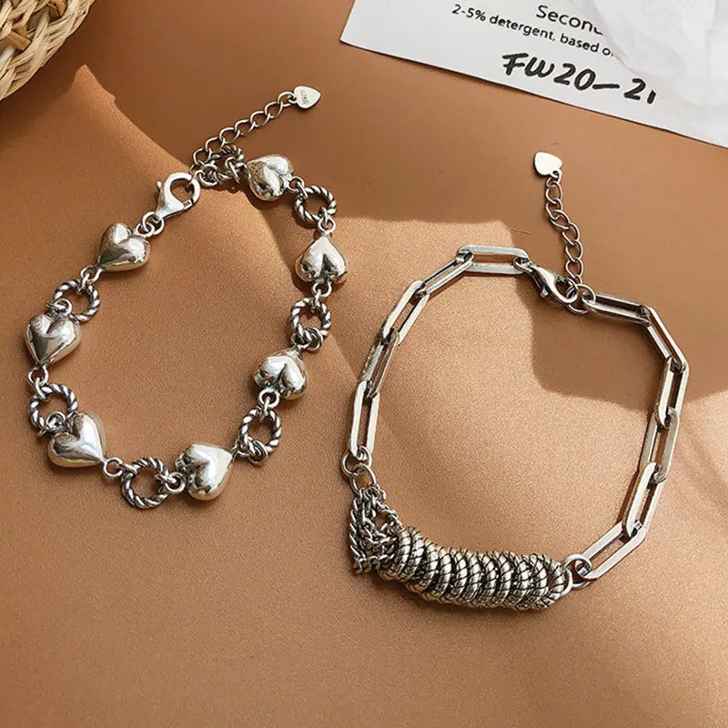 VENTFILLE 925 Sterling Silver Thai Silver Bracelet for Women Vintage Geometric Heart Love Lucky Punk Jewelry 2023 New Dropship