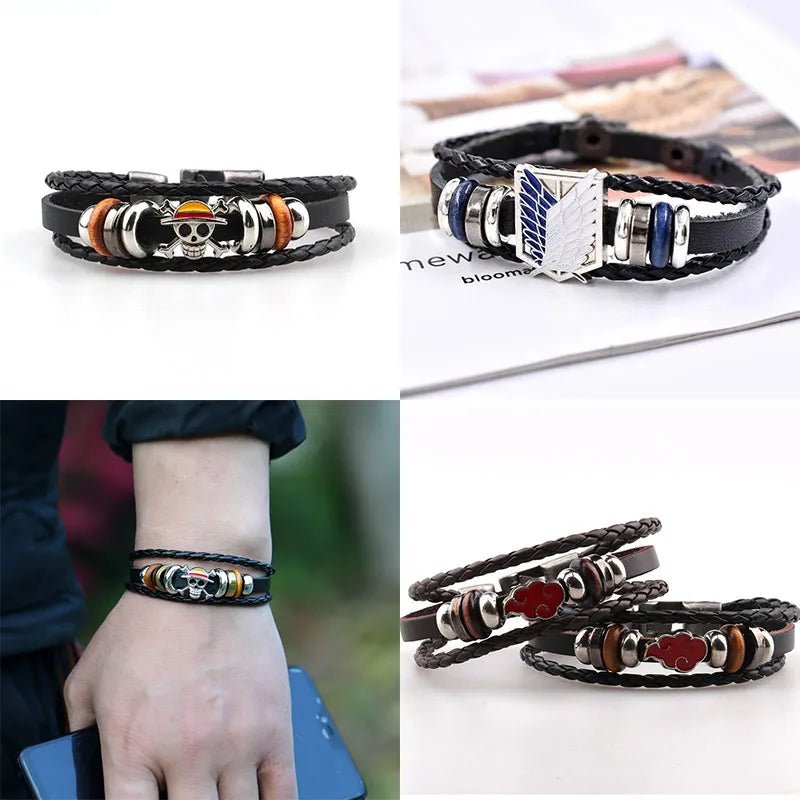 Anime Naruto Attack on Titan One Piece Personalized Customization  Peripheral Badge Diy Bracelet Adjustment Leather Bracelets