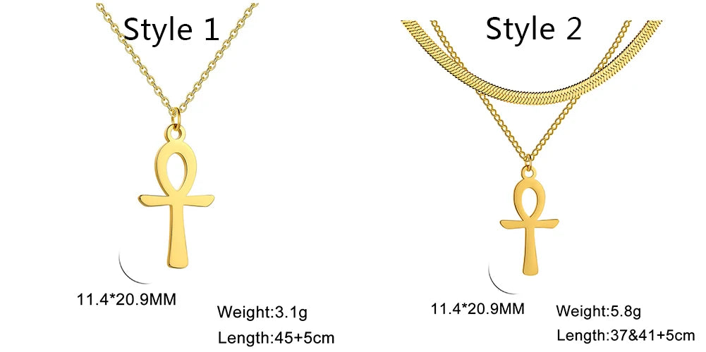 Lucktune Ankh Cross Egyptian Amulet Necklace Stainless Steel Key of Life Symbol Crucifix Pendant Necklace Women Religion Jewelry