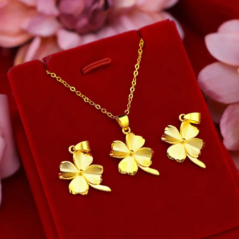 14 K Gold Color Lucky Clover Pendant Necklace for Women Fine Jewelry Genuine Solid Gold Color for Women Wedding Luxury Jewelry