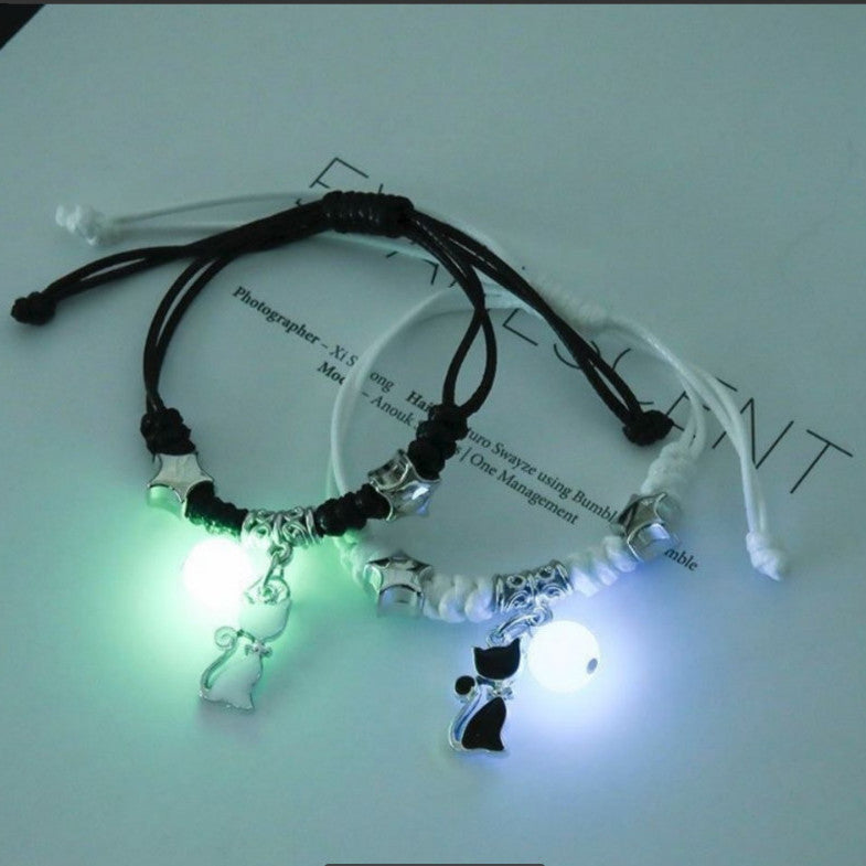 2PC/Set Romantic Luminous Charm Couple Bracelets For Women Fashion Stars Cat Pendant Bracelets Friendship Gift Jewelry Wholesale