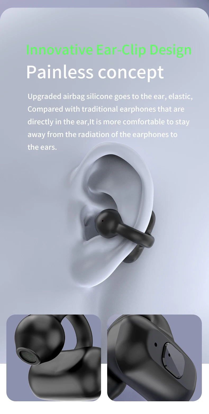 Ear-Clip Wireless Earphone HIFI Heavy Bass Surround Stereo Sound TWS Bluetooth 5.3 Headsets With Mic DT3.0 For Sports Game Music