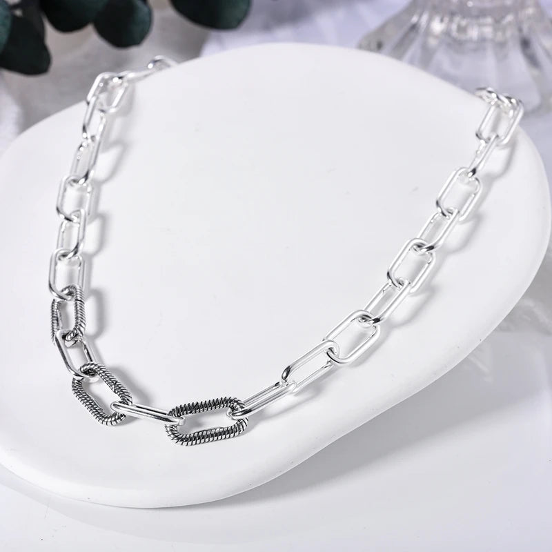 Original Necklace 925 Sterling Silver ME Link Snake Chain Necklace for Women Fit Original Charm Beads DIY Making Jewelry Gift