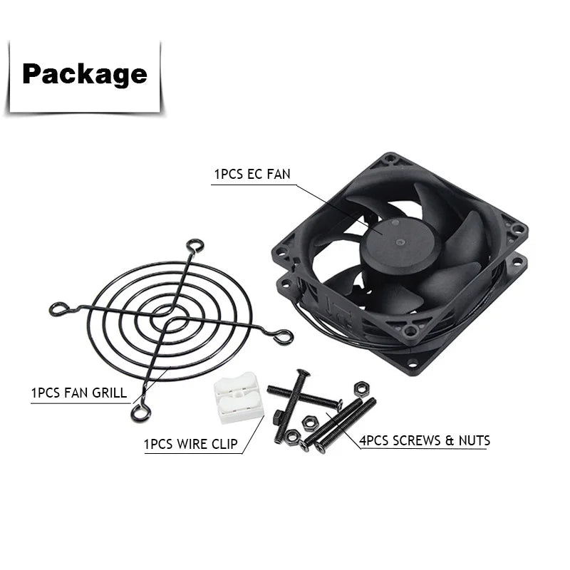 DARUTIOX 60mm 80mm 90mm 120mm EC Brushless Fan AC 110V 115V 120V 220V 240V Axial Fan with Srews/Grill 6025 8025 9225 12025 12038