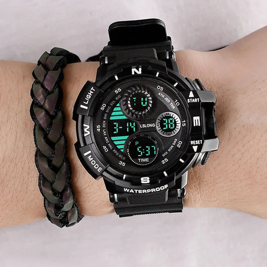 YIKAZE Black Digital Watch for Men Sports Watches Waterproof Outdoor Chronograph Hand Clock G Infantry Shock Student Wristwatch