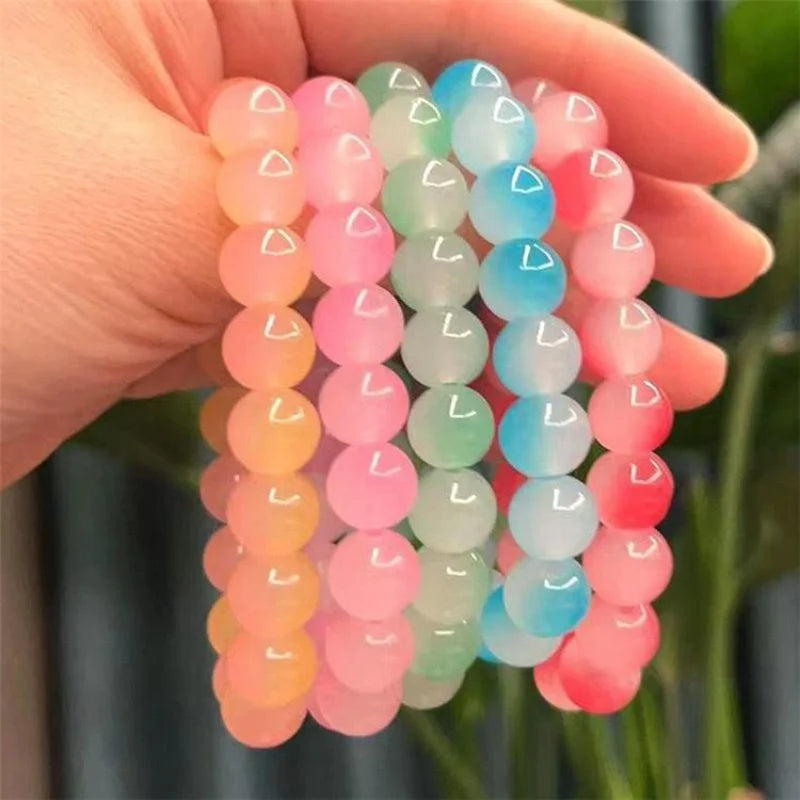 Natural Stone Pink Quartz Crystal Beadeds Bracelets Women Fashion Sweet Reiki Healing Energy Strand Bangles Girls Jewelry Gift