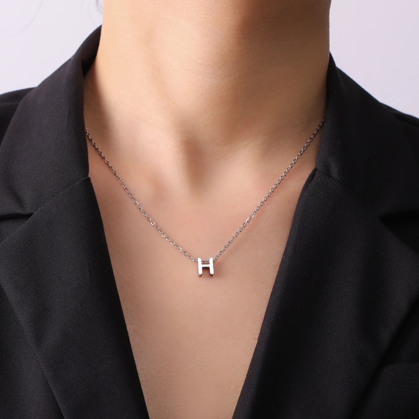 Unift Family Initial Name Necklaces Letter Alphabet M Pendant Stainless Steel Women Neck Chain Choker Trendy Minimalist Jewelry