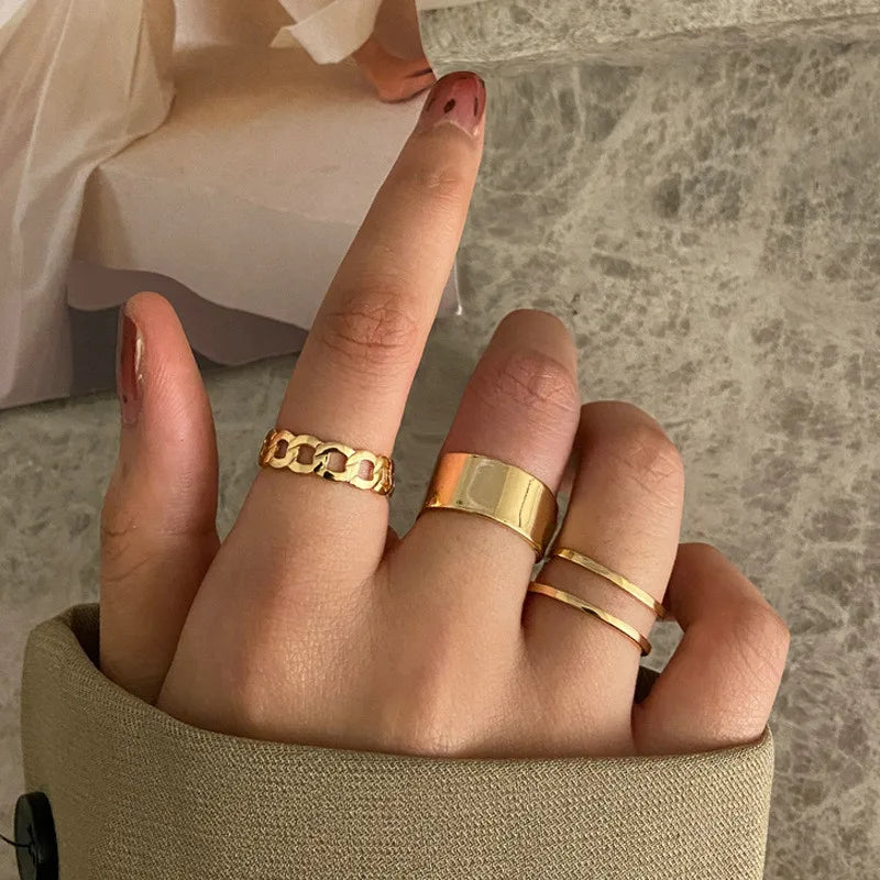 Modyle 10 pcs/set Bohemian Ring Set Gold Silver Color Wide Rings For Women Girls Simple Chain Finger Tail Rings