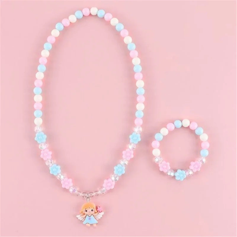 Cute Rabbit Pendant Necklace For Girls Bear Heart Beads Necklace For Children Fashion Jewelry Accessories 2023 Wholesale Trendy