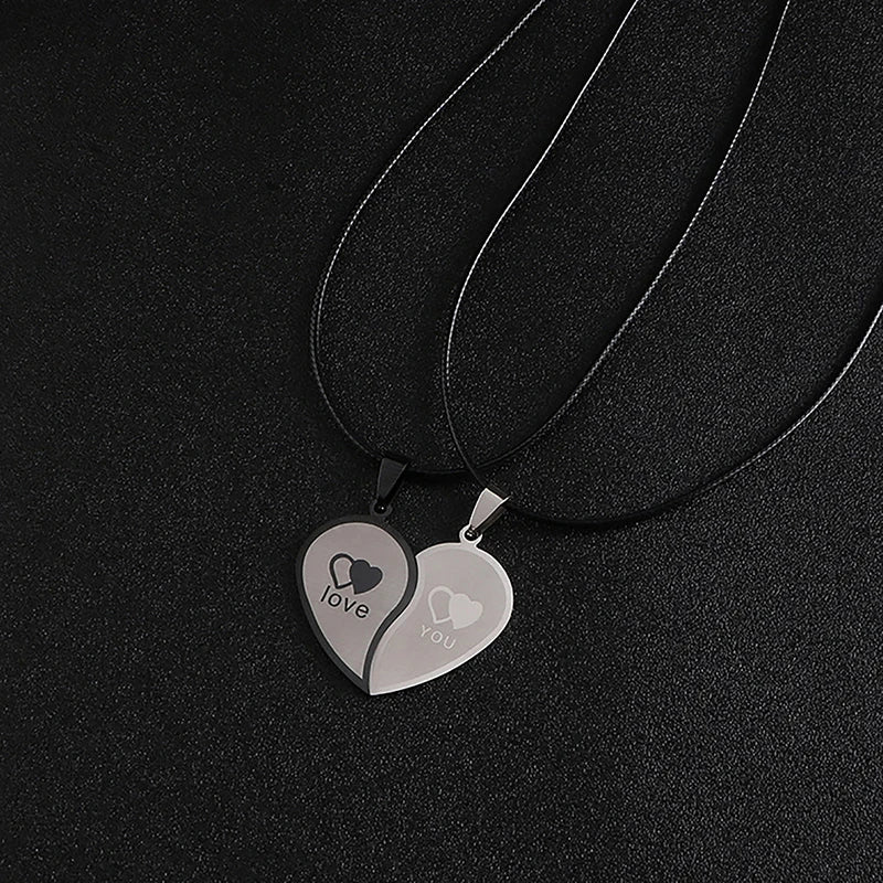 1 Pair Couples Jewelry Heart Necklaces Couple Necklace Stainless Steel Engraved Love Pendants Necklace Valentine's Day