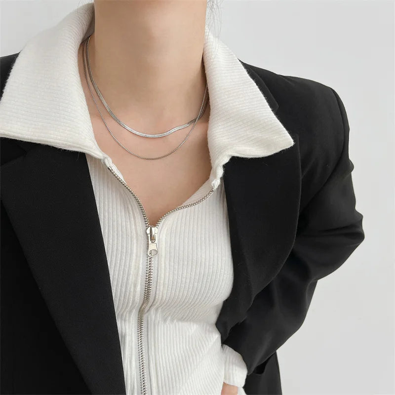 Fashion Multilayer Snake Chain Necklaces For Women Gold Color Herringbone Choker Clavicle Neck Chains 2023 Trendy Jewelry Gifts