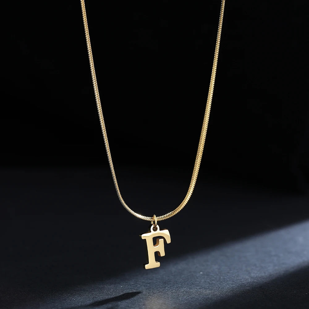 A-Z Alphabet Gold Plated Stainless Steel Pendant Necklace for Women Snake Chain Initial Letter Clavicle Necklaces Collar Jewelry