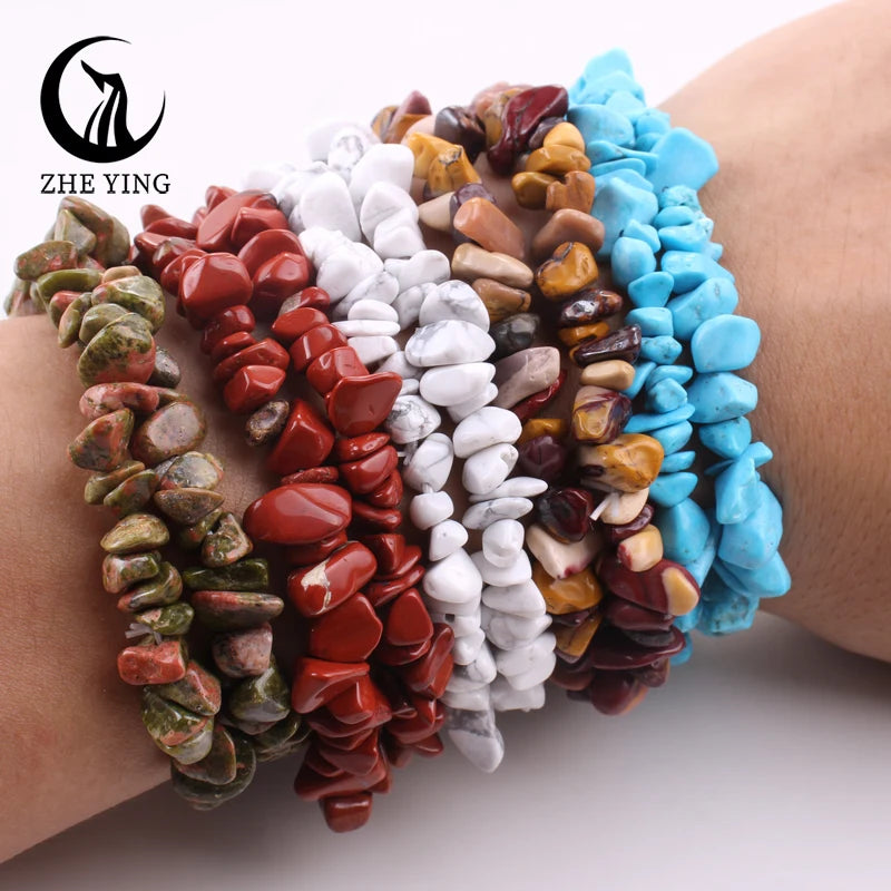 46 Colors Irregular Gravel Natural Stone Bracelets Gemstone Stretch Beads Amethyst Obsidian Fluorite Chakras Bracelets for Women