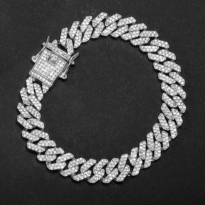 14mm Crystal Miami Iced Out Cuban Link Chain Bracelet For Men&Women Full Rhinestones Charms Hip Hop Jewelry Chain wholesale Gift