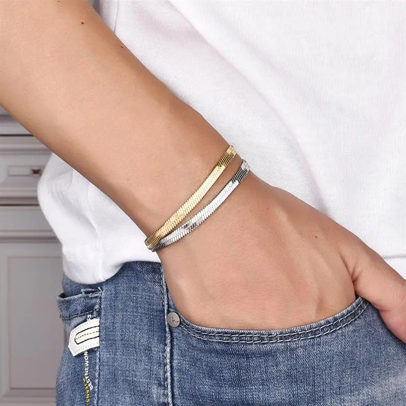 3/4/5MM Stainless Steel Snake Chain Bracelet For Women Men Classic Gold Color Charm Bracelets Jewellery Wholesale Dropshipping