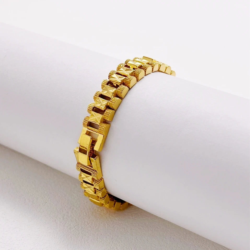 Gold Plated 8mm Width Tank Chain Bracelet & Bangles for Men Women Wristband Vintage Jewelry Accessories Wholesale Gifts