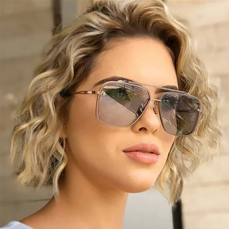 New Gradient Sunglasses for Men Fashion Metal Big Frame Sun Glasses Brand Design Luxury Lunette De Soleil Homme