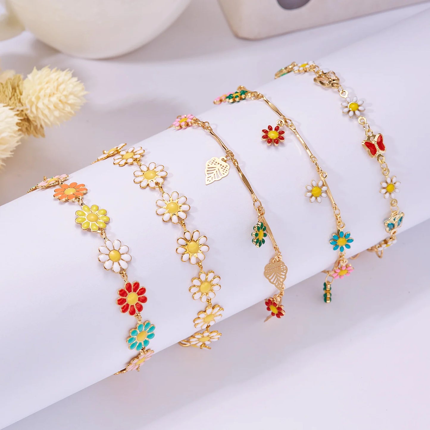 Fashion Sweet Flower Daisy Bracelet for Women Girl Y2K Accessories Handmade Colorful Beads Bracelet Boho Summer Pulseras Jewelry