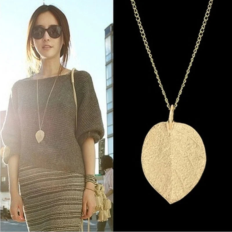 1PC Charm Graceful Shiny Golden Leaf Exquisite Pendant Necklace Long Sweater Chain