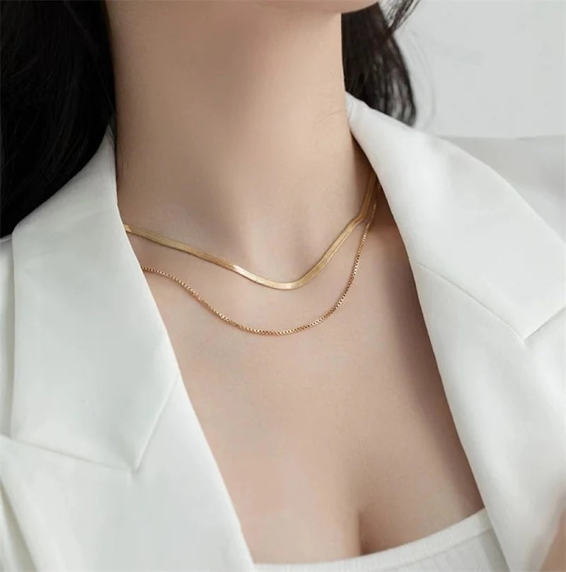 Fashion Multilayer Snake Chain Necklaces For Women Gold Color Herringbone Choker Clavicle Neck Chains 2023 Trendy Jewelry Gifts