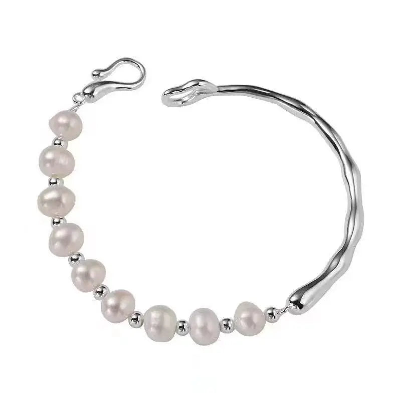 Silver Color Chain Splicing Pearl Bracelet for Women Simple Korean Irregular Imitation Pearl Bracelet Jewelry Birthday Gift