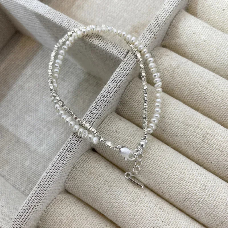 925 Sterling Silver Double Layer Pearl Bracelet for Women Girl Design Bead Korean Jewelry Dropshipping Charm Bracelet