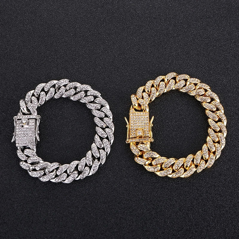 14mm Crystal Miami Iced Out Cuban Link Chain Bracelet For Men&Women Full Rhinestones Charms Hip Hop Jewelry Chain wholesale Gift