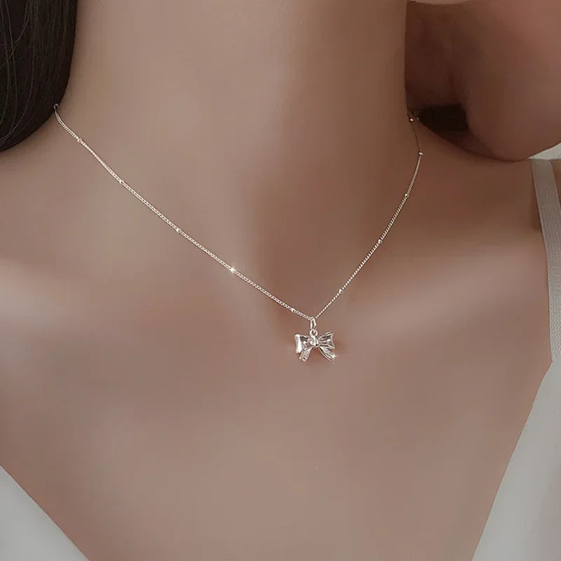 Exquisite Bow Knot Design Necklace for Women Romantic Versatile Choker Girl Wedding Jewelry Gift Dropshipping