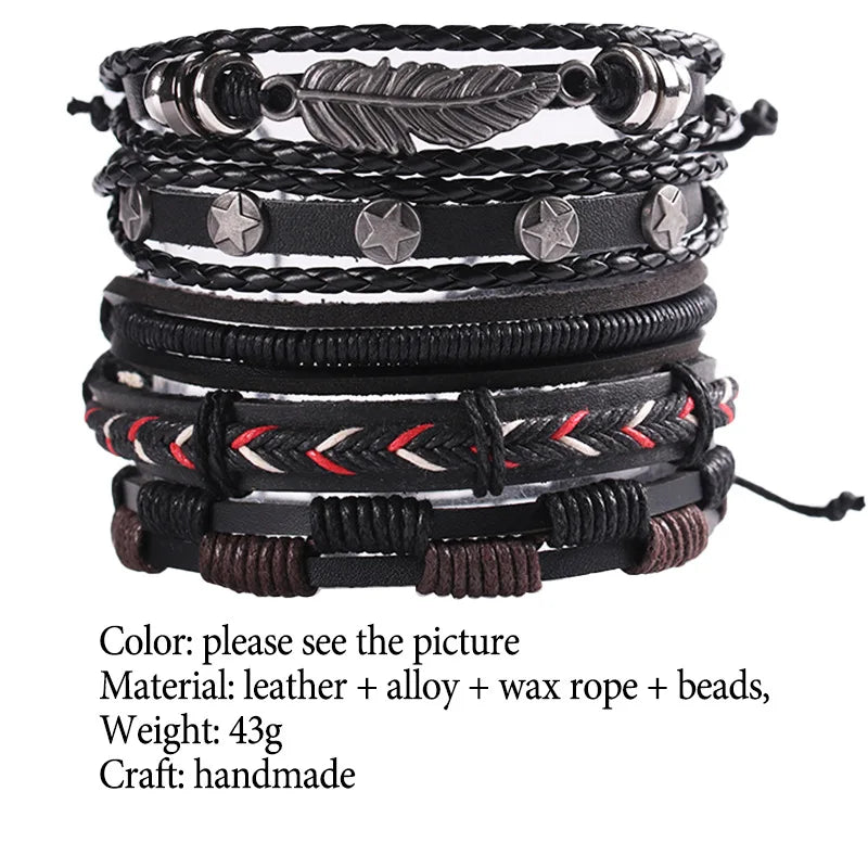 1 Fashion Bracelet Viking  Bracelet For Men Hand Bracelets Woven Skull Hand Jewelry Adjustable Leather Set Bracelet For Leather