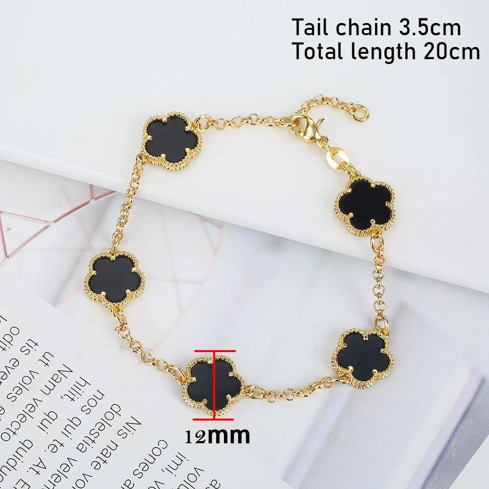 2024 Hot Sale 10 Colors Five-Leaf Flower Set Bracelet Necklace Classic Simple Women Jewelry Set Suitable For Daily Party Wear