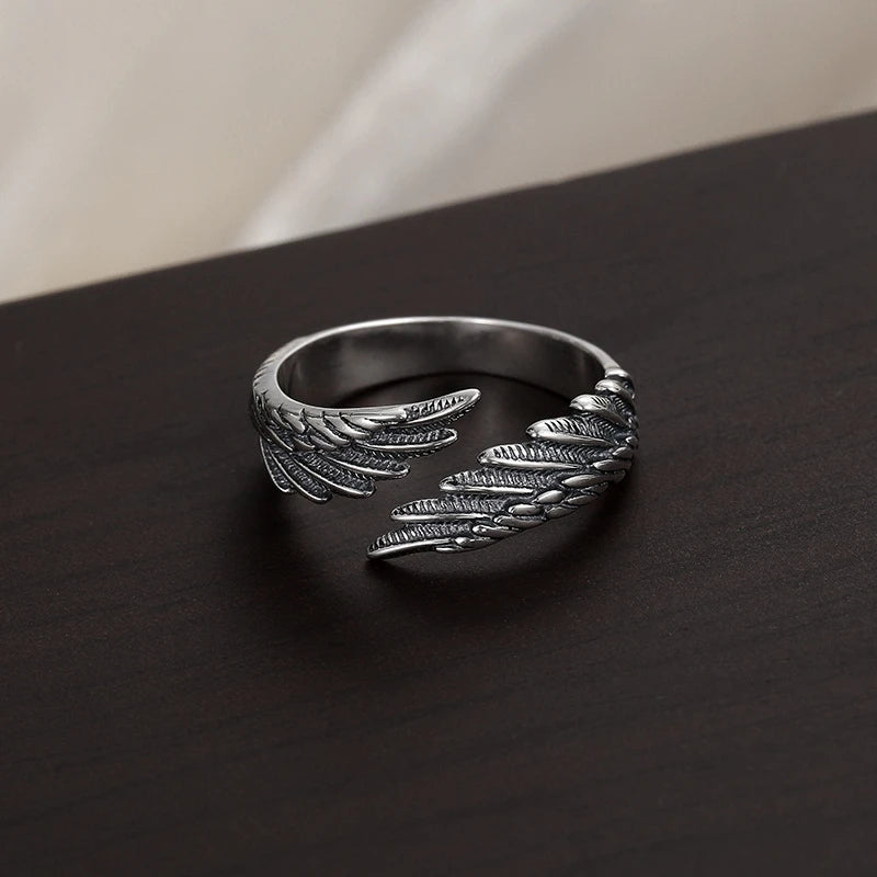 RAKOL Angel Wings Retro Open Ring Set For Lovers Women Men Design Ancient Silver Devil Wings Couple Ring Party Jewelry