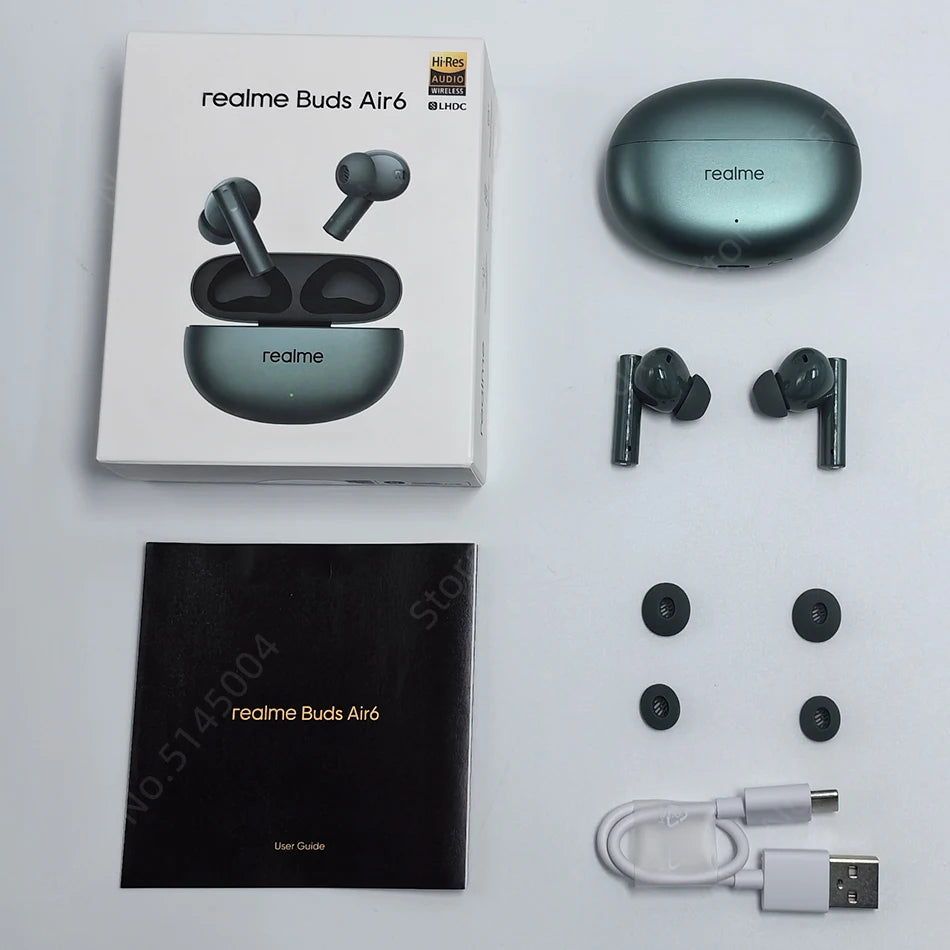 Global Version realme buds Air 6 TWS Earphone 50dB Active Noise Cancelling Wireless Headphone LHDC 5.0 IP55 40 Hour Battery Life