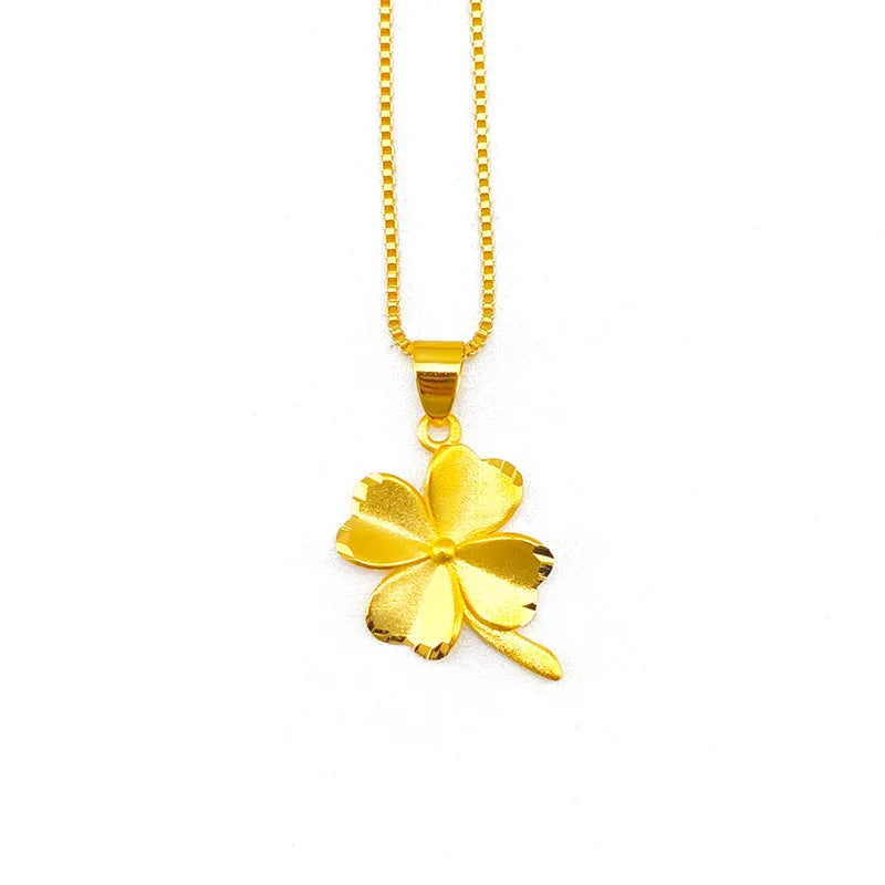 14 K Gold Color Lucky Clover Pendant Necklace for Women Fine Jewelry Genuine Solid Gold Color for Women Wedding Luxury Jewelry