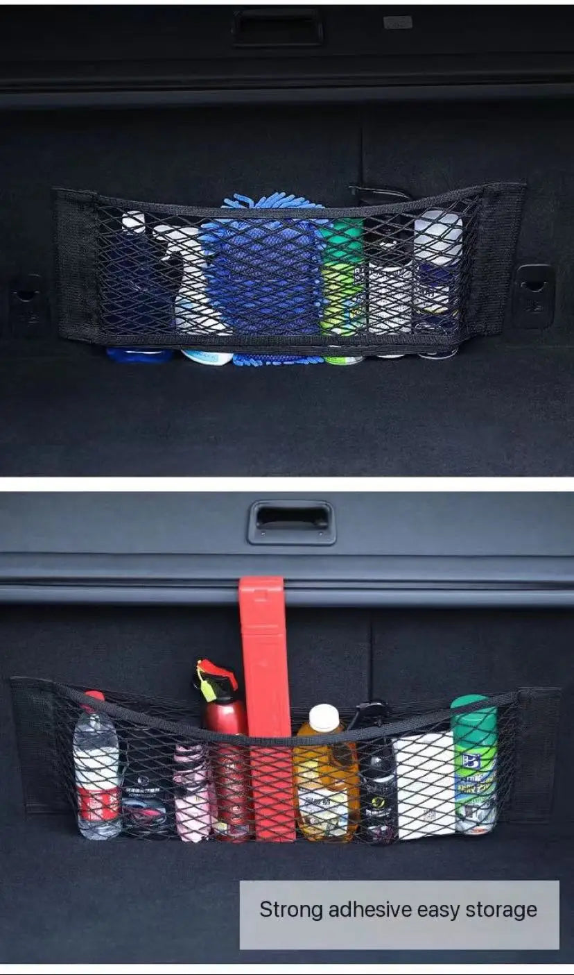 Car Back Rear Mesh Trunk Seat Elastic String Net Magic Sticker Universal Storage Bag Pocket Cage Auto Organizer Seat Back Bag