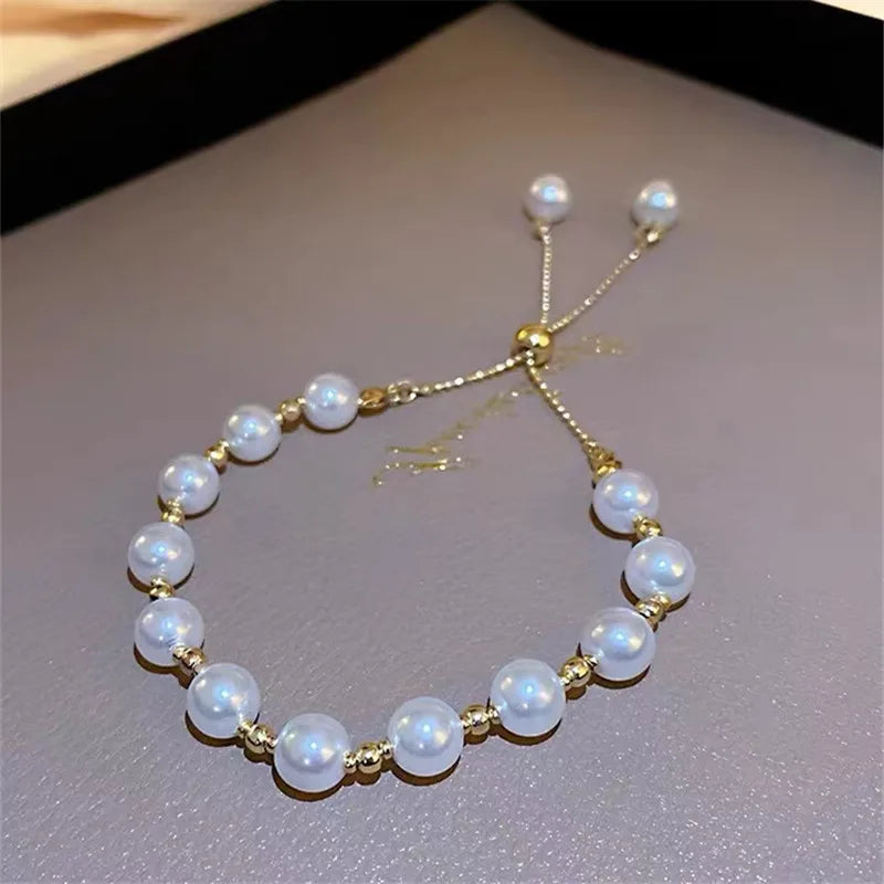 Accessories for Women Crystal Charm Bracelets for Women Gold Color Beaded Chain Double Layered Adjustable Bracelet Jewelry Gift