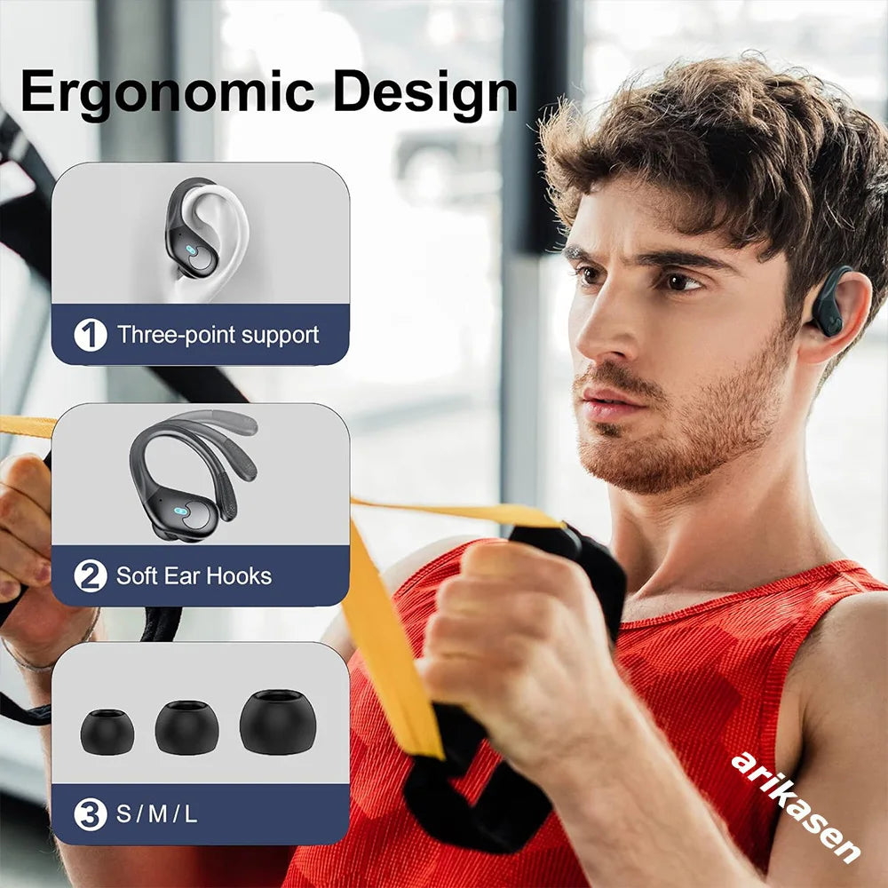 Bluetooth 5.3 Headphones True Wireless Earbuds Bass Stereo Sound with LED Power Display Case 60H Playback Earphones With Mic ENC