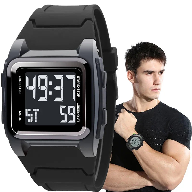 YIKAZE Men's Digital Watch 50M Waterproof Men Sport Watch Retro Multifunction Military Alarm Clock LED Wristwatch for Man Gifts