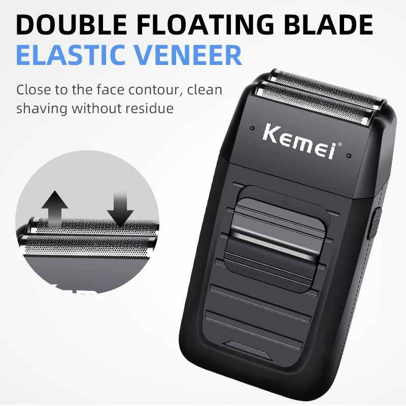 Kemei-1102 Rechargeable Cordless Shaver for Men Twin Blade Reciprocating Beard Razor Face Care Multifunction Strong Trimmer