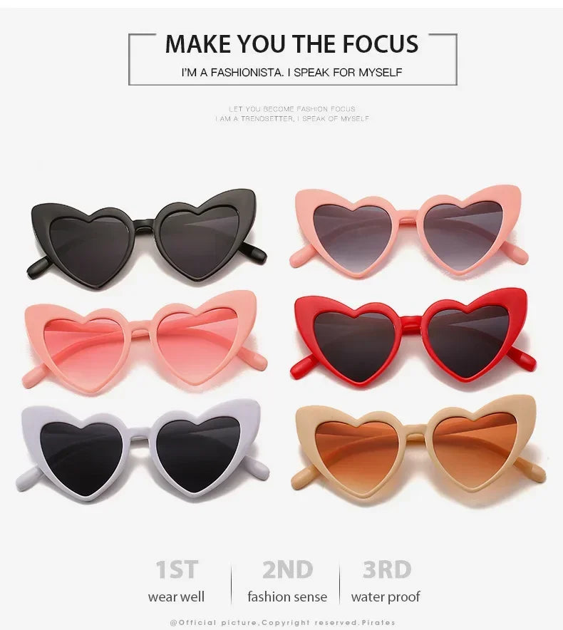 Kids Cute Heart Shaped Sunglasses Red Black Lens Frame Fashion Girls Sun Glass Outdoor Beach Spectacles