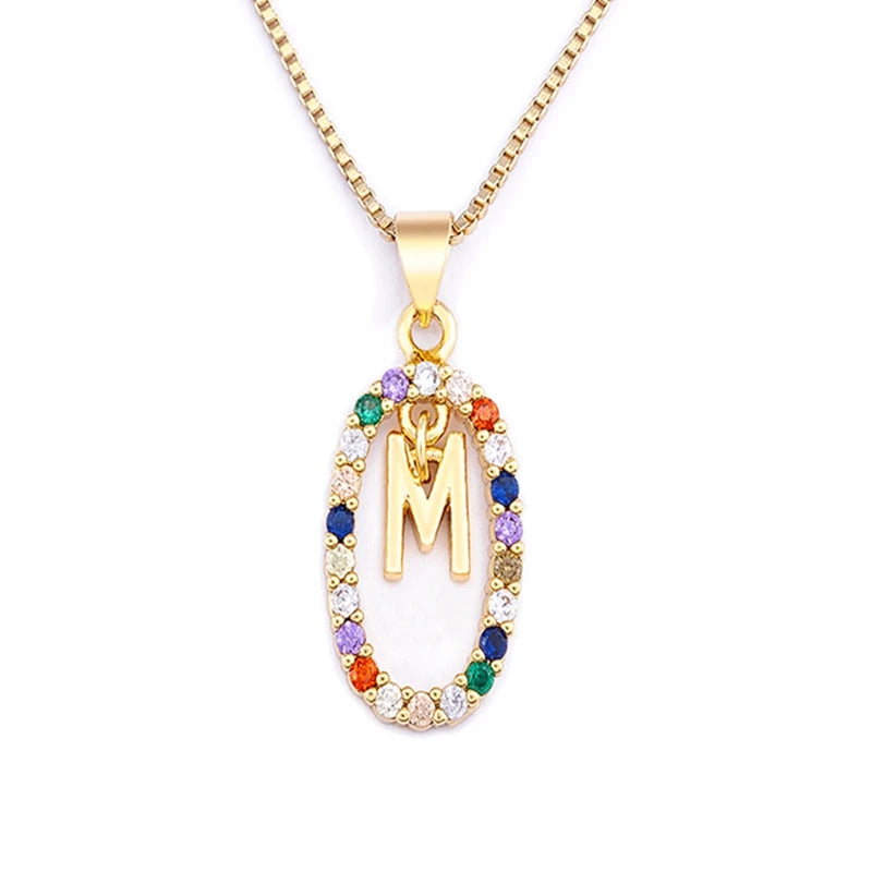 26 English Letters Pendant Necklace Zircon Fashion A - Z Initial M S C K Trendy Alphabet Long Chain For Women My Name Jewelry