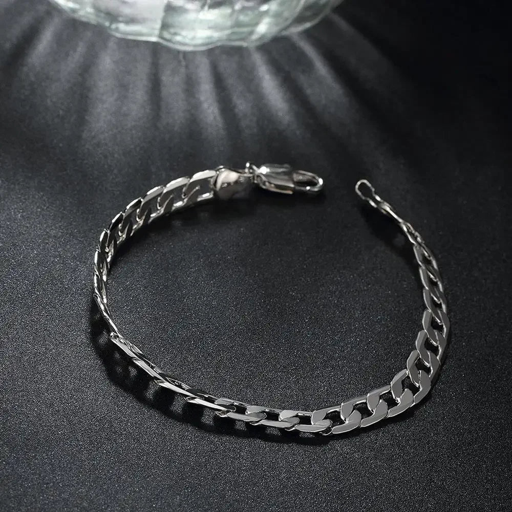 Fine 925 sterling silver Classic 4MM side chain Bracelet for man woman fashion Wedding party gifts temperament jewelry Cute