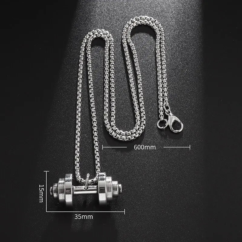 Stainless Steel Weightlifting Dumbbell Pendant Muscle Man Fitness Bodybuilding Barbell Necklace Women Gym Sports Jewelry