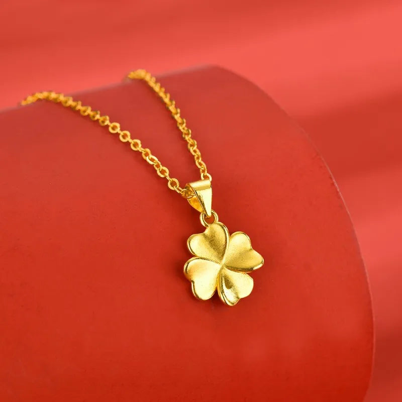 14 K Gold Color Lucky Clover Pendant Necklace for Women Fine Jewelry Genuine Solid Gold Color for Women Wedding Luxury Jewelry